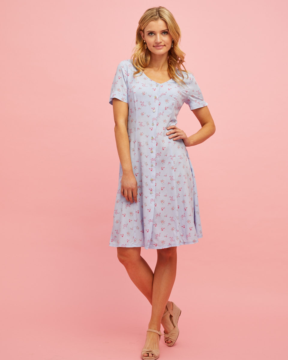 Button Front Nursing Dress - Sky Blue ...